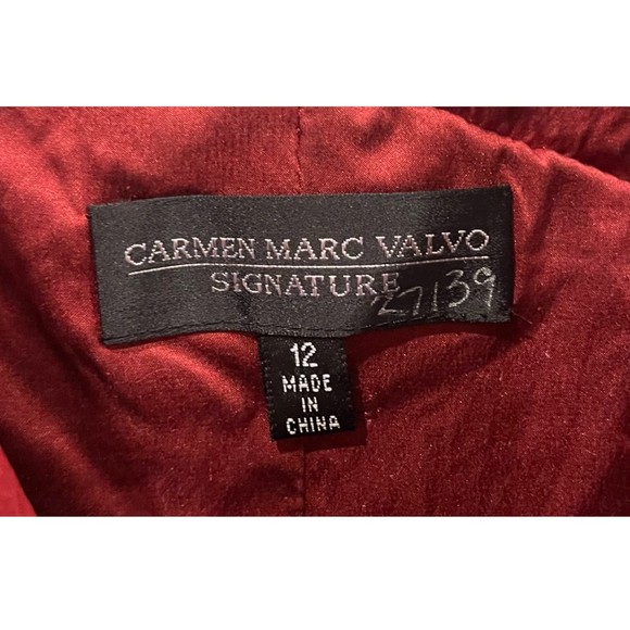 CARMEN MARC VALVO Burgundy Spaghetti Straps A-Line Mini Dress - Picture 2 of 4